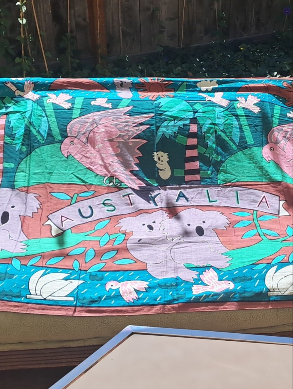 Vintage Teal, Pink and Coral Australia-Themed Wall Tapestry